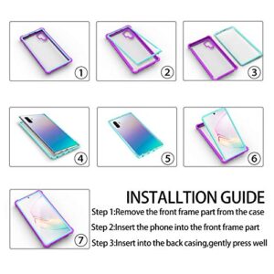 KSELF Case for Samsung Galaxy Note 10 Plus Case With Screen Protector, Full Body Protective Hybrid Dual layer Shockproof Acrylic Back Case Cover for Galaxy Note 10 Plus 5G 6.8 inch (Purple Light Blue)