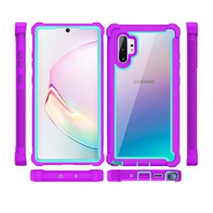 KSELF Case for Samsung Galaxy Note 10 Plus Case With Screen Protector, Full Body Protective Hybrid Dual layer Shockproof Acrylic Back Case Cover for Galaxy Note 10 Plus 5G 6.8 inch (Purple Light Blue)