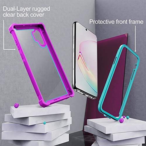 KSELF Case for Samsung Galaxy Note 10 Plus Case With Screen Protector, Full Body Protective Hybrid Dual layer Shockproof Acrylic Back Case Cover for Galaxy Note 10 Plus 5G 6.8 inch (Purple Light Blue)