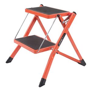 luisladders 2 step ladder small folding step stool sturdy steel ladder for adults or kids with non-slip pedal, multi-use for home and kitchen