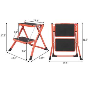 LUISLADDERS 2 Step Ladder Small Folding Step Stool Sturdy Steel Ladder for Adults or Kids with Non-Slip Pedal, Multi-Use for Home and Kitchen