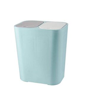 aouiopkio zruixia-ljit trash can, trash can rectangle plastic push-button dual compartment 12 liter recycling waste bin，grey/blue/white garbage can (color : blue)