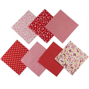 jukway 7pcs different patterns printed cotton fabric squares 50 cm x 50 cm handmade craft cloths bundle for sewing patchwork, quilting, diy scrapbooking tissue (red)