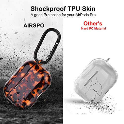 AirPods Pro Case AIRSPO Clear Case for AirPods Pro Charging Case Soft TPU Airpod Pro Protective Case 2019 with Keychain Airpods Pro Protective Cover Skin（Tortoiseshell）