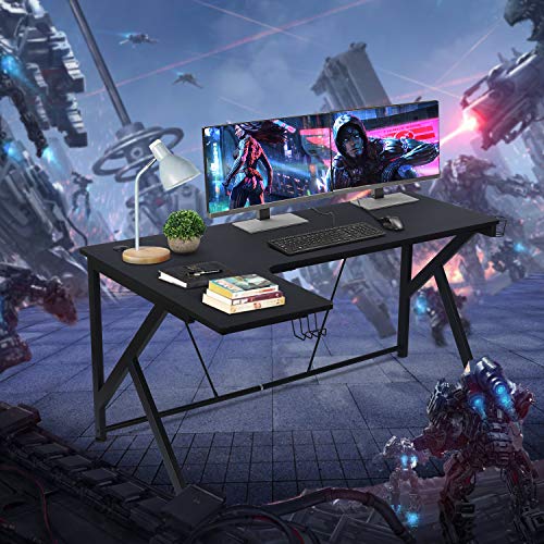 YIGOBUY Computer Gaming Desk L-Shaped Corner Computer Table Writing PC Laptop Table Workstation, Widen Space Office Home Gaming Desk Multi-Functional, Black