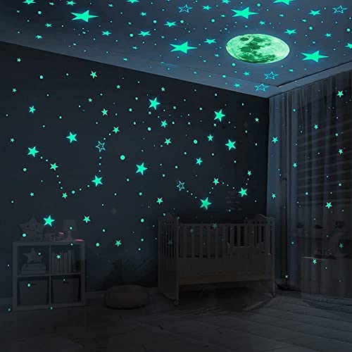 Glow in The Dark Stars for Ceiling, 1120PCS Airsnigi Glow in The Dark Wall Decals Long-Lasting Glowing Star Wall Stickers Perfect Gifts for Kids Room Decor, Halloween, Christmas-Green