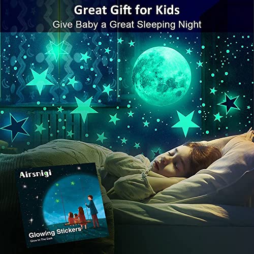 Glow in The Dark Stars for Ceiling, 1120PCS Airsnigi Glow in The Dark Wall Decals Long-Lasting Glowing Star Wall Stickers Perfect Gifts for Kids Room Decor, Halloween, Christmas-Green