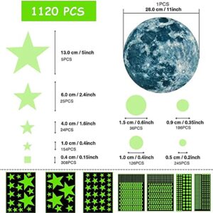 Glow in The Dark Stars for Ceiling, 1120PCS Airsnigi Glow in The Dark Wall Decals Long-Lasting Glowing Star Wall Stickers Perfect Gifts for Kids Room Decor, Halloween, Christmas-Green