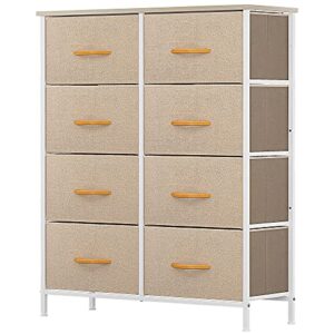 yitahome fabric dresser with 8 drawers, tv stand for bedroom, living room, hallway, closets & nursery - sturdy steel frame, wooden top & easy pull fabric bins (beige)