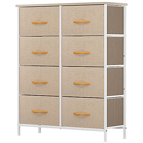 YITAHOME Fabric Dresser with 8 Drawers, TV Stand for Bedroom, Living Room, Hallway, Closets & Nursery - Sturdy Steel Frame, Wooden Top & Easy Pull Fabric Bins (Beige)