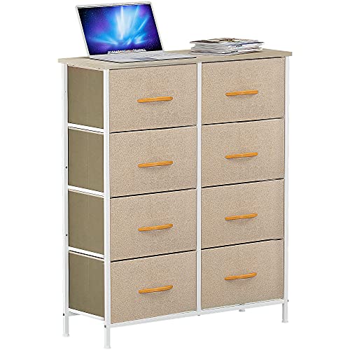 YITAHOME Fabric Dresser with 8 Drawers, TV Stand for Bedroom, Living Room, Hallway, Closets & Nursery - Sturdy Steel Frame, Wooden Top & Easy Pull Fabric Bins (Beige)