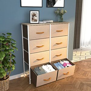 YITAHOME Fabric Dresser with 8 Drawers, TV Stand for Bedroom, Living Room, Hallway, Closets & Nursery - Sturdy Steel Frame, Wooden Top & Easy Pull Fabric Bins (Beige)