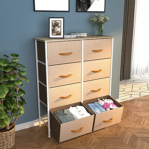 YITAHOME Fabric Dresser with 8 Drawers, TV Stand for Bedroom, Living Room, Hallway, Closets & Nursery - Sturdy Steel Frame, Wooden Top & Easy Pull Fabric Bins (Beige)