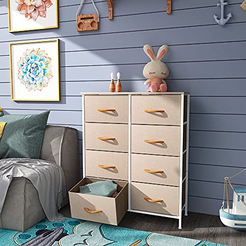 YITAHOME Fabric Dresser with 8 Drawers, TV Stand for Bedroom, Living Room, Hallway, Closets & Nursery - Sturdy Steel Frame, Wooden Top & Easy Pull Fabric Bins (Beige)