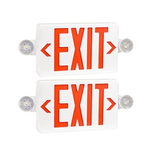 ostek red led exit sign with emergency light, two led adjustable head emergency exit lights with battery backup, dual led lamp abs fire resistance ul-listed 2pack