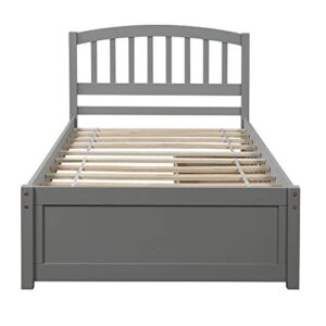 Harper & Bright Designs Twin Storage Bed Frame, Wood Platform Bed with Two Drawers and Headboard, Grey