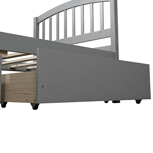 Harper & Bright Designs Twin Storage Bed Frame, Wood Platform Bed with Two Drawers and Headboard, Grey