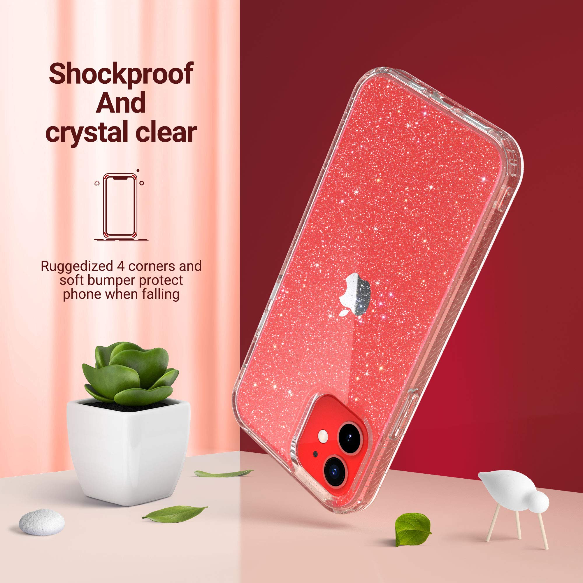 ULAK Compatible with iPhone 12 Case Clear Glitter, iPhone 12 Pro Cover Sparkle Bling Soft TPU Women Girls Shockproof Protective Phone Case Designed for iPhone 12 & iPhone 12 Pro 6.1 inch, Transparent