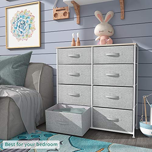 YITAHOME Storage Tower Unit with 8 Drawers - Fabric Dresser with Large Capacity, Organizer Unit for Bedroom, Living Room & Closets - Sturdy Steel Frame, Wooden Top & Easy Pull Fabric Bins (Light Gray)