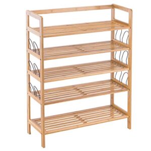 youdenova bamboo shoe rack,5 tier wooden shoe shelf storage organizer,perfect for entryway,hallway,closet or living room (natural bamboo)