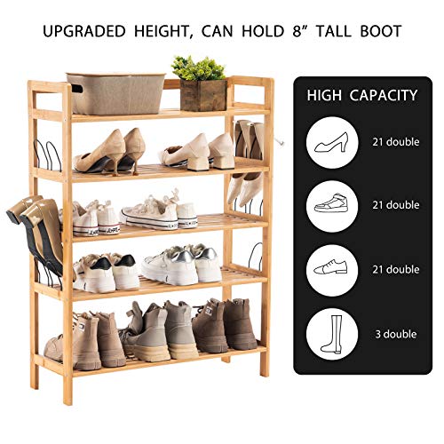 YOUDENOVA Bamboo Shoe Rack,5 Tier Wooden Shoe Shelf Storage Organizer,Perfect for Entryway,Hallway,Closet or Living Room (Natural Bamboo)