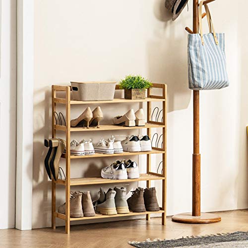 YOUDENOVA Bamboo Shoe Rack,5 Tier Wooden Shoe Shelf Storage Organizer,Perfect for Entryway,Hallway,Closet or Living Room (Natural Bamboo)