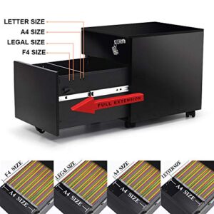 HAIAOJIA 2 Drawer Mobile File Cabinet with Lock Metal Filing Cabinet for Legal/Letter/A4/F4 Size, Fully Assembled Include Wheels, Home/Office Design, Black