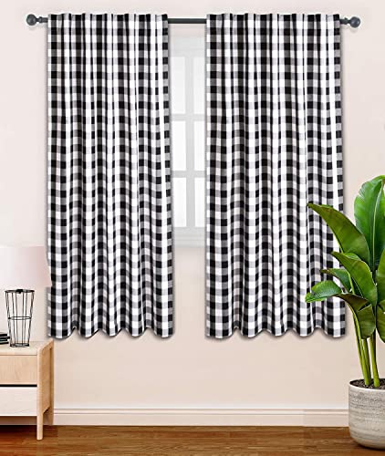 Black White Cotton Curtains, Back Tab Farmhouse Cotton check Curtain 50x72 Inch, Tab Top Bathroom Window Treatment Décor Panel For Kitchen Nursery Livingroom Bed Room Gingham Check Curtains -2 Panels