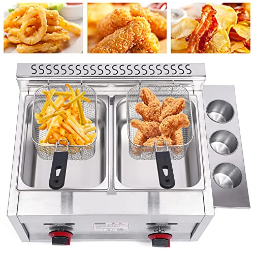 Commercial Countertop Deep Gas Fryer Stainless Steel Outdoor Cooker 6L Basket ×2 Chicken Chips Fryer For French Fries Restaurant Home Kitchen (Type 1)