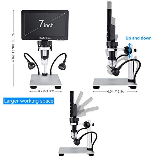 7 inch LCD Digital USB Microscope with 32G TF Card,Koolertron Upgraded 12MP 1-1200X Magnification Camera Video Recorder,Wired Remote,Rechargeable Battery for Circuit Board Soldering PCB Coins Outdoor