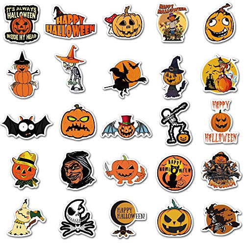 Gakece Halloween Stickers 50 pcs Witch Pumpkin Skeleton Stickers,Vinyl Waterproof Stickers for Kids Teens Adults Gift Halloween Decorations Party Supplies