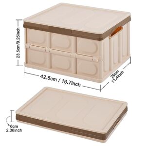 Foldable Storage Boxes with Lids [3-Pack] Collapsible Plastic Storage Bins Organizer Containers Baskets Cub with Cover,Stackable Utility Crates Storage Box (Brown, 30L)