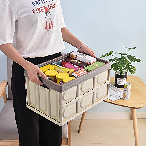 Foldable Storage Boxes with Lids [3-Pack] Collapsible Plastic Storage Bins Organizer Containers Baskets Cub with Cover,Stackable Utility Crates Storage Box (Brown, 30L)