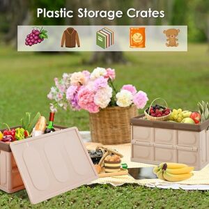 Foldable Storage Boxes with Lids [3-Pack] Collapsible Plastic Storage Bins Organizer Containers Baskets Cub with Cover,Stackable Utility Crates Storage Box (Brown, 30L)