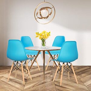 Nightcore DSW Dining Chairs Set, Modern Style Dining Chair, Pre Assembled Side Chairs with PP Seat and Beech Wood Legs, Mid Century Dining Chairs for Kitchen, Bedroom, Living Room (4, Blue)