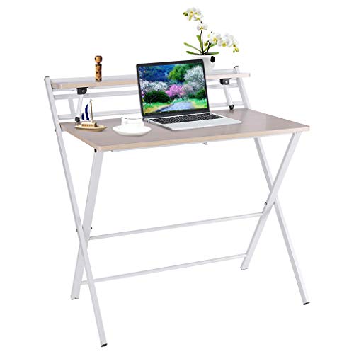 Zewuai Double Layer Folding Study Desk for Small Space Home Office Desk Simple Laptop Writing Table 80x 50x72.5cm -U.S. Shipping