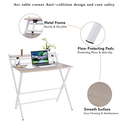 Zewuai Double Layer Folding Study Desk for Small Space Home Office Desk Simple Laptop Writing Table 80x 50x72.5cm -U.S. Shipping