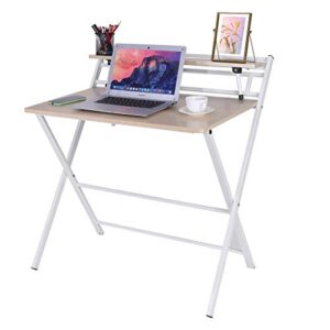 Zewuai Double Layer Folding Study Desk for Small Space Home Office Desk Simple Laptop Writing Table 80x 50x72.5cm -U.S. Shipping