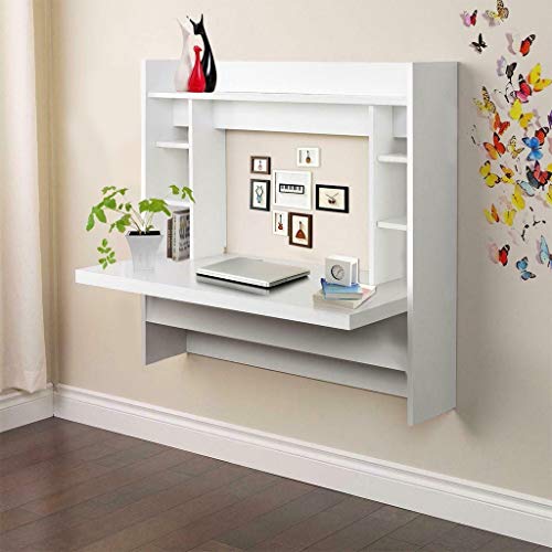 Goiwiejhg Wall Mounted Desk with Storage Shelves Home Computer Table Floating Dining Desk White