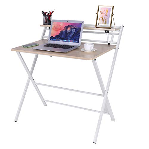 Zewuai Double Layer Folding Study Desk for Small Space Home Office Desk Simple Laptop Writing Table 31.5 x 19.7x28.5 inch -U.S. Shipping