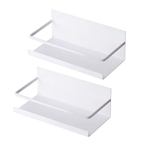 NHZ Magnetic Spice Rack, Magnetic Spice Rack Refrigerator, Magnetic Shelf, Metal Fridge Shelves with Extra Strong Magnets, Magnetic Shelf for Refrigerator, Perfect Space Saving (2 Pack, White)