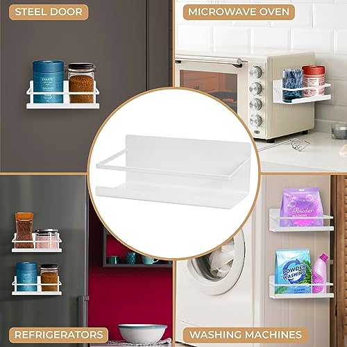 NHZ Magnetic Spice Rack, Magnetic Spice Rack Refrigerator, Magnetic Shelf, Metal Fridge Shelves with Extra Strong Magnets, Magnetic Shelf for Refrigerator, Perfect Space Saving (2 Pack, White)