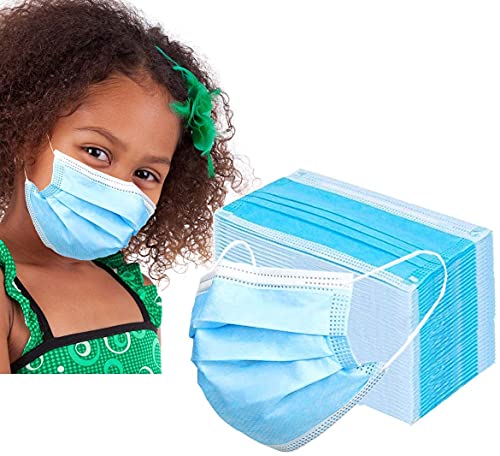 Disposable Kids Face Mask Bulk Set (50 Pack) Childrens Mask, Youth Face Mask for Boys and Girls, 3 Ply, Pleated, Blue