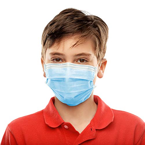 Disposable Kids Face Mask Bulk Set (50 Pack) Childrens Mask, Youth Face Mask for Boys and Girls, 3 Ply, Pleated, Blue