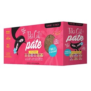 tiki cat grill pâté variety pack, combinations of real flaked fish, wet high-protein & high-moisture cat food, 2.8 oz. cans (case of 12)