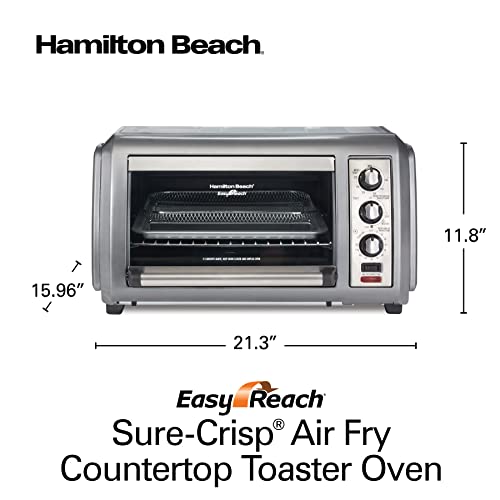 Hamilton Beach 31436 Sure-Crisp Air Fryer Countertop Toaster Oven, 6 Slice, Fits 12” Pizza, 1500W, Easy-Reach Access Door, Powerful Circulation, GREY