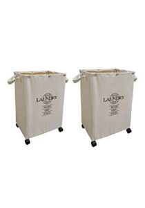 heavy duty set of 2 laundry hampers on wheels - for bedroom, bathroom, nursery, dorm - fabric home décor - by designstyles
