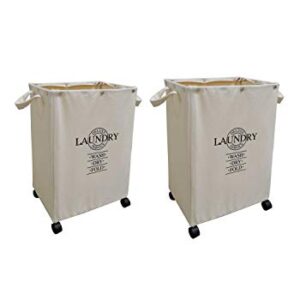 Heavy Duty Set of 2 Laundry Hampers on Wheels - for Bedroom, Bathroom, Nursery, Dorm - Fabric Home Décor - By Designstyles