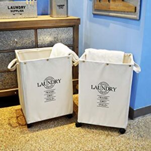 Heavy Duty Set of 2 Laundry Hampers on Wheels - for Bedroom, Bathroom, Nursery, Dorm - Fabric Home Décor - By Designstyles