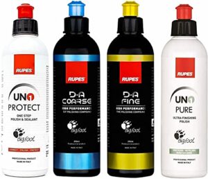 rupes the clean garage new da system combo kit | 4 250ml bottles | polish & compound| clean garage decal included